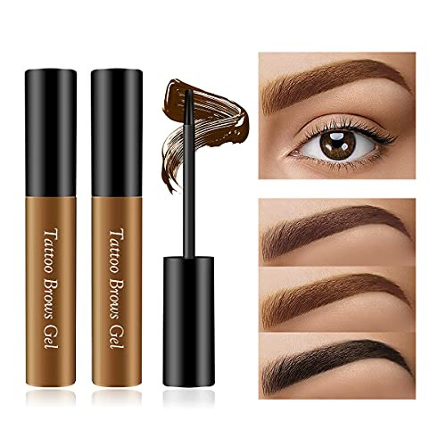 LOKFAR 2 Pcs Peel Off Tattoo Eyebrow Gel, Natural Tint Eye-brow Gel Long-Lasting Waterproof Eyebrow Tint Peel Off Tattoo Brow Tattoo Makeup, Eyebrow Tattoo Peel Off for All Types of Eyebrows -Light Brown-