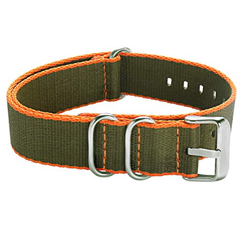 Carty Watch Strap 22mm Watch Bands for Men Premium Nylon Watch Strap 11" Olive Green/Orange Edge