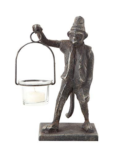 Creative Co-op Cast Iron Monkey Shaped Glass Insert Tealight Holder, Black