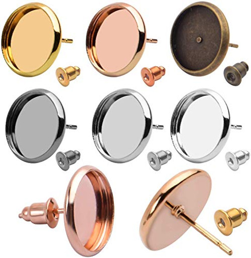 Stud Earring Findings, 60pcs Blank Stud Earring Bezel Setting Post Cup for 12mm Cabochon and 60pcs Earring Backs for Jewellery Making Stud Earring Findings, 60pcs Blank Stud Earring Bezel Setting Post Cup for 12mm Cabochon and 60pcs Earring Backs for Jewellery Making