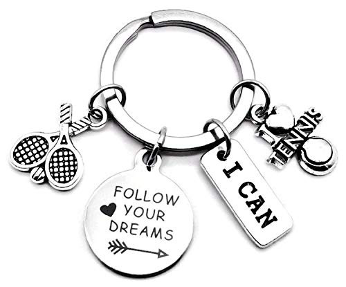 Tennis Keychain Tennis Coach Keychain Tennis Racket Tennis Ball Tennis Player Tennis Team Sports Lover Gift Tennis Key Ring I Can I Love Tennis Charm Tennis Gift Follow Your Dreams Keyring Key Chain