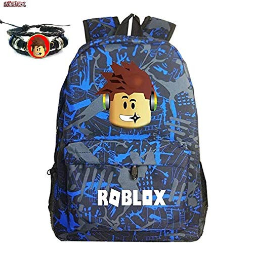 Roblox Backpack For Boys or Girls With Free Roblox Gift Roblox Wristband (Blue/Grey)