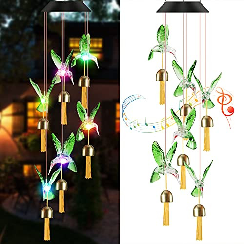 YNGRUE Solar Hummingbird Wind Chimes, Outdoor Solar Wind Chime Colors Changing Six Hummingbird Waterproof LED Decorative Patio Lights, Decor for Garden, Patio, Yard, Home Gifts for Mom Grandma YNGRUE Solar Hummingbird Wind Chimes, Outdoor Solar Wind Chime Colors Changing Six Hummingbird Waterproof LED Decorative Patio Lights, Decor for Garden, Patio, Yard, Home Gifts for Mom Grandma