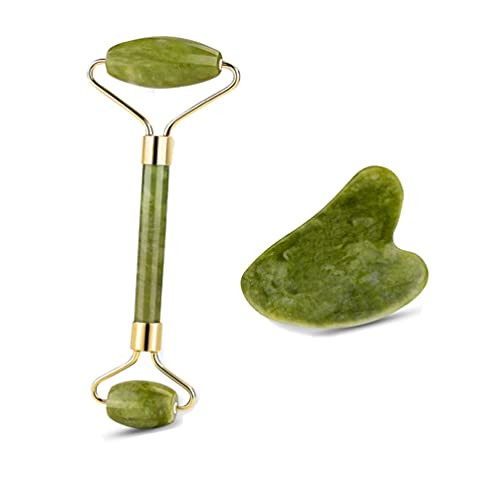 Gua sha Jade Roller for Face, Jade Roller and Gua Sha Set, 100 percent Real Natural Beauty Jade Facial Roller Massage Tool for Face Eyes Neck Body Anti Aging Beauty Treatment Gua sha Jade Roller for Face, Jade Roller and Gua Sha Set, 100 percent Real Natural Beauty Jade Facial Roller Massage Tool for Face Eyes Neck Body Anti Aging Beauty Treatment