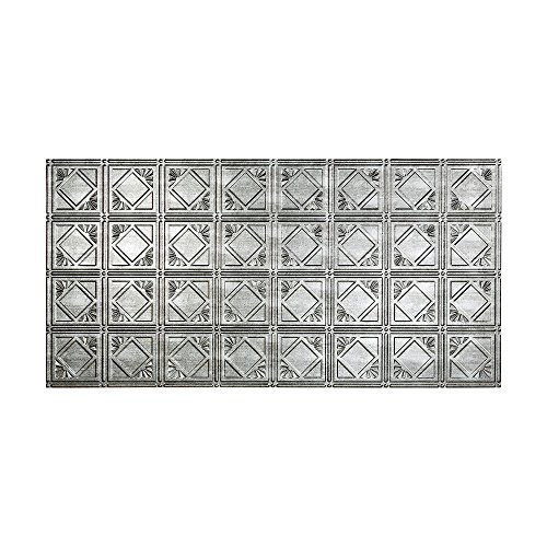 Fasade Easy Installation Traditional 4 Crosshatch Silver Glue Up Ceiling Tile / Ceiling Panel (2' x 4' Panel)