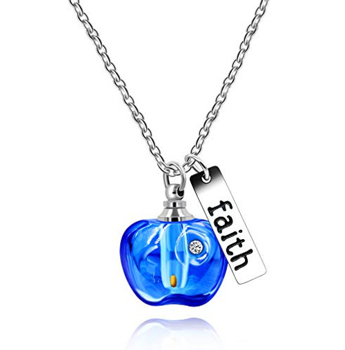 Womens Stainless Steel Faith Necklace, Mustard Seed In Apple Shape Openable Bottle Charms Pendant, Mothers Gifts for Her Y786 -Blue-