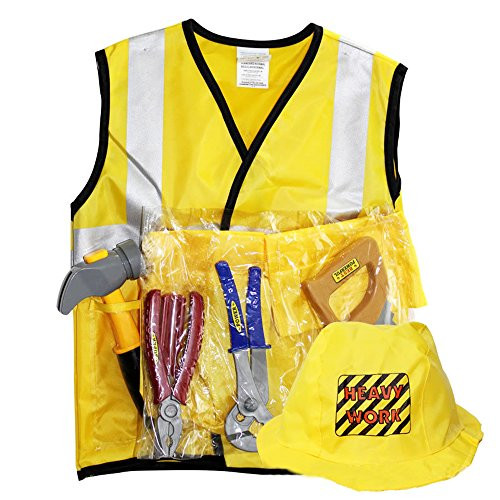 GEANBAYE Dress Up Hats for Kids - Role Play Police and Fireman Hat Set By Funny Party Hats With Helmet and Accessories (Engineer's Clothing)