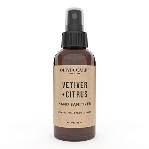 Olivia Care Hand Sanitizer Alcohol Based with Vetiver Citrus Fragrance - Antibacterial, Antiseptic, 99.9 percent Effective Germ-Killing, Moisturize. Remove Bacteria, Impurities, Dirt. Disinfectant - 4 FL OZ