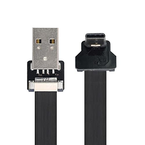 ChenYang CY Type-A USB 2.0 Male to Type-C USB-C Male Upward Angled 90 Degree Data Flat Slim FPC Cable 100CM for FPV  and  Disk  and  Phone