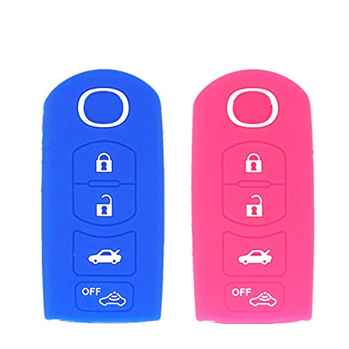 WFMJ 2Pcs Blue Rose Red Silicone Remote 4 Buttons Smart Key Case Cover Fob for 2018 2017 Mazda CX-5 CX-7 CX-9 3 6 MX-5 Miata