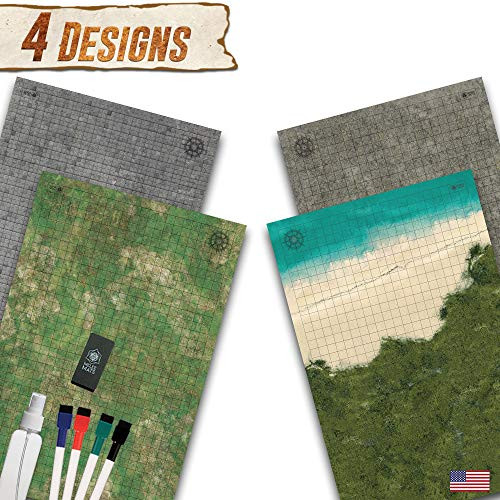 Battle Grid Game Mat - 2 PACK DOUBLE SIDED 36 x 24 - Portable DND RPG Table Top Role Playing Map - Dungeons and Dragons Starter Set - Tabletop Gaming Paper - Reusable Figure Board Game