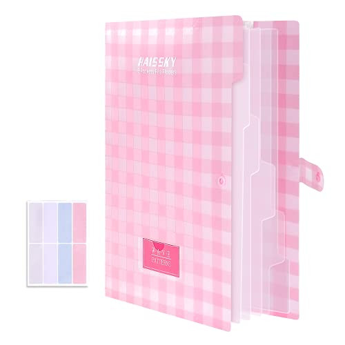 Expanding File Folder 6 Pockets, Guzack Accordion Document Folder Organizer A4 Letter Paper File Organizer Pockets with Buckle Closure, Plastic Expandable Files Folders for School Office Home - Pink -