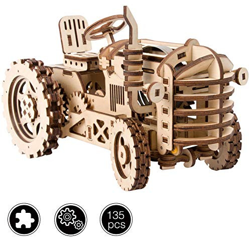 ROKR Mechanical Tractor 3D Wooden Puzzle Self-Assembly Model Kit Brainteaser for Teens and Adults