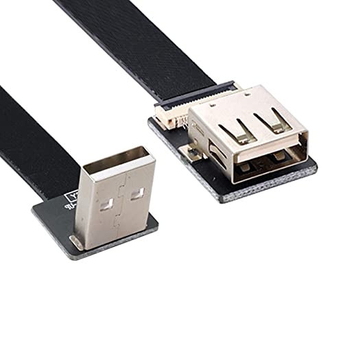 NFHK Up Angled USB 2.0 Type-A Male to Female Extension Data Flat Slim FPC Cable for FPV  and  Disk  and  Scanner  and  Printer 20CM