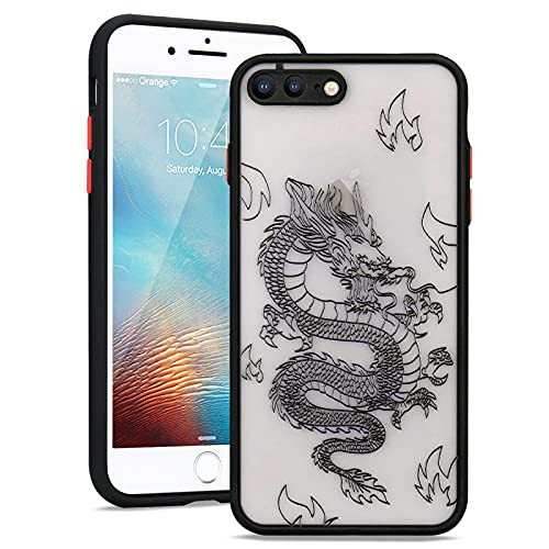 Urarssa Compatible with iPhone 7 Plus Case iPhone 8 Plus Case Fashion Cool Dragon Animal 3D Pattern Design Frosted PC Back Soft TPU Bumper Shockproof Protective Cover for iPhone 7 Plus/8 Plus, Black