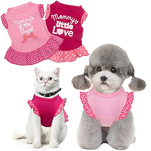 2 Pieces Pet Dress Shirt Dog Dresses for Small Dogs, Puppy Skirt Cute Dog Dress Dog Summer Clothes, Summer Pet Princess Dress Pet Apparel Pet Summer Clothes Dog Apparel for Small Dogs Cats