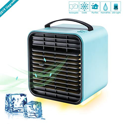 TUKNE Portable Air Conditioner Cooler Fan, Personal Space Air Cooler, Humidifier, Purifier 3 in 1 Evaporative Cooler, USB Rechargeable Mini Cooling Desktop Fan with LED Light, 3 Speeds TUKNE Portable Air Conditioner Cooler Fan, Personal Space Air Cooler, Humidifier, Purifier 3 in 1 Evaporative Cooler, USB Rechargeable Mini Cooling Desktop Fan with LED Light, 3 Speeds
