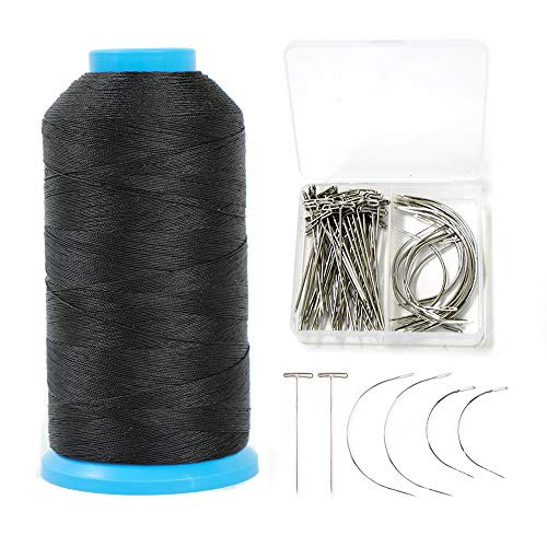 Black Weaving Thread Wig Making Pins Needles Set Wig T Pins C Curved Needles Hair Weave Needles for Wig Making