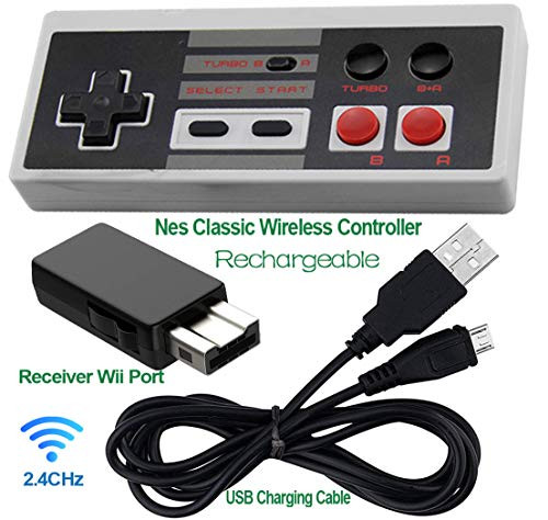 Rechargeable NES Classic Mini Wireless Controller -TURBO EDITION-Rapid Buttons Edition for Nes Wii Gaming System with 2.4G Wireless Receiver