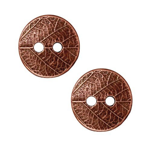 TierraCast Antiqued Copper Plated Pewter Round Leaf Print Button 17mm -2-