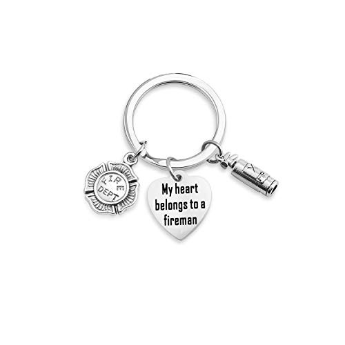 bobauna My Heart Belongs to A Fireman Bracelet Keychain Gift for Fireman Mom Wife Girlfriend -Firefighter Belong Keychain-
