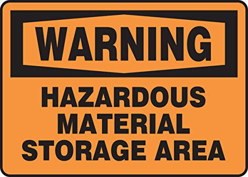 Accuform MCHL320VP Plastic Sign, Legend"Warning Hazardous Material Storage Area", 7" Length x 10" Width x 0.055" Thickness, Black on Orange