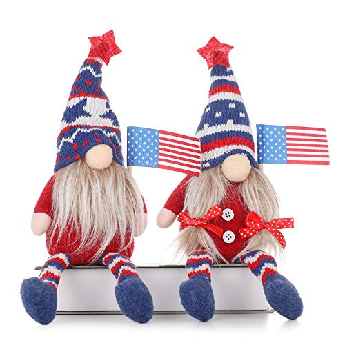 2pcs Independence Day Patriotic Gnomes, American President Election Decoration Uncle Sam Tomte 4th of July Gift Stars and Stripes Handmade, Ornaments Home Kitchen Tiered Tray Decoration