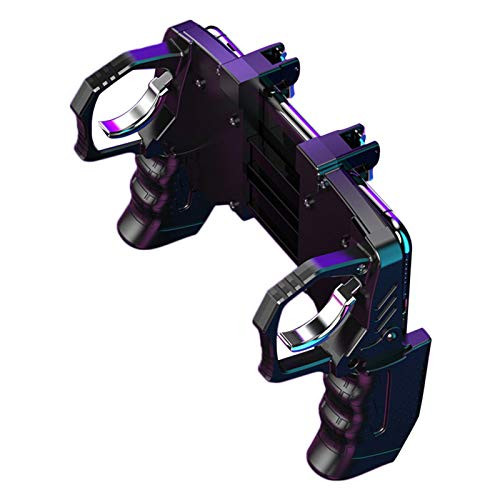 K21 PUGB Helper 4 Finger Linkage Game Handle Peace Elite Fast Shooting Button Controller for PUBG Rules of Survival Game Trigger Joystick Gamepad for iOS Android Phone K21 Black