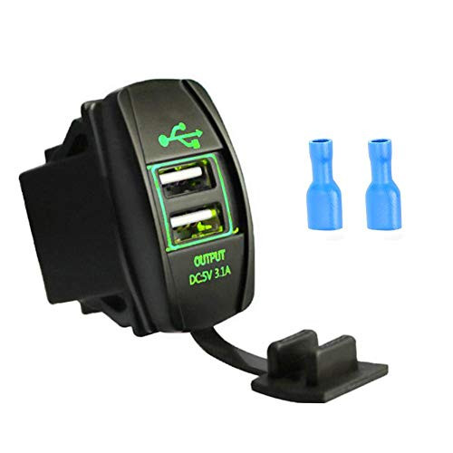Dual USB Charger,Motorcycle USB Charger Double USB Power Charger 12-24V 3.1A for Car Boat Motorcycle Universal Green Light