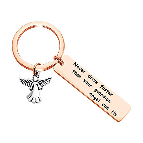 PLITI Never Drive Faster Than Your Guardian Angel Can Fly Keychain Guardian Angel New Driver Driving License Key Chain -ECI Never Drive RG-