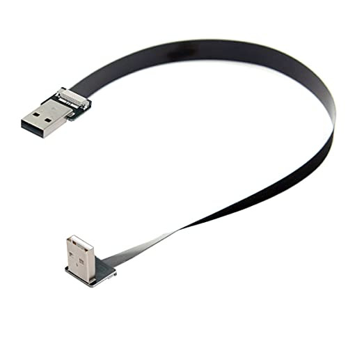 Cablecc USB 2.0 Type-A Male to Type-A Male Data Flat Slim FPC Cable Down Angled 90 Degree for FPV  and  Disk  and  Scanner  and  Printer 50CM