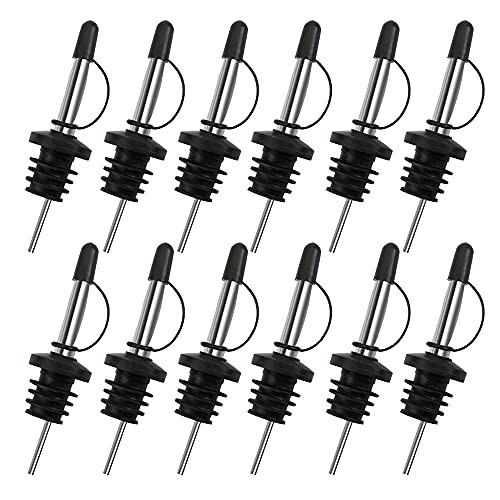 12PCS Liquor Pourers, Stainless Steel Speed Pourers Tapered Spout, Wine Pourers with Hooded Dust Caps, Suitable for About 0.75inch Bottle Mouth