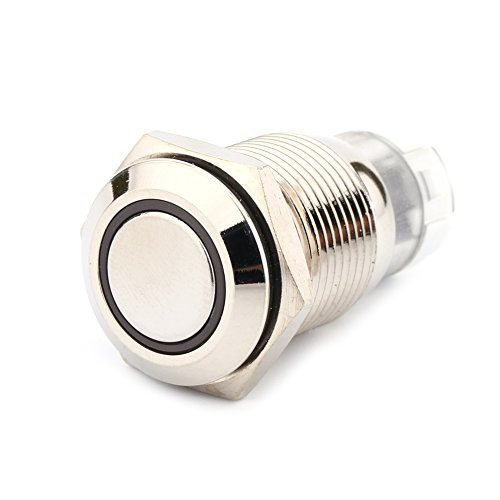 12V 3A Latching Push Button Switch, Keenso 1NO1NC SPDT ON/OFF Waterproof Toggle Switch Power Push Button with White LED Ring Brass Nickel Plating Shell 16mm