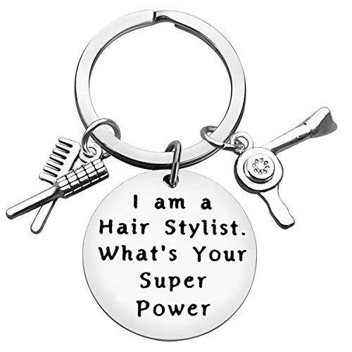 Baixian Funny Hairdresser Gifts Hair Stylist Keychain Hairdresser Jewelry I Am A Hair Stylist Hair Stylist Charm Keychain, Perfect for Salon Owner, Christmas Birthday Graduation Gifts for Hair Stylist, Silver, Small