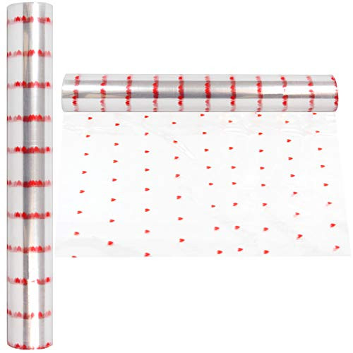 Cellophane Wrap Roll with Hearts - 100 Feet Long X 16 Inch Wide - 2.3 Mil Thick Crystal Clear Cello with Hearts - Gifts, Baskets, Flowers, Treats, Cellophane Wrapping Paper- Hearts Design Cellophane for Birthdays, Holidays, Graduations -by Anapoliz