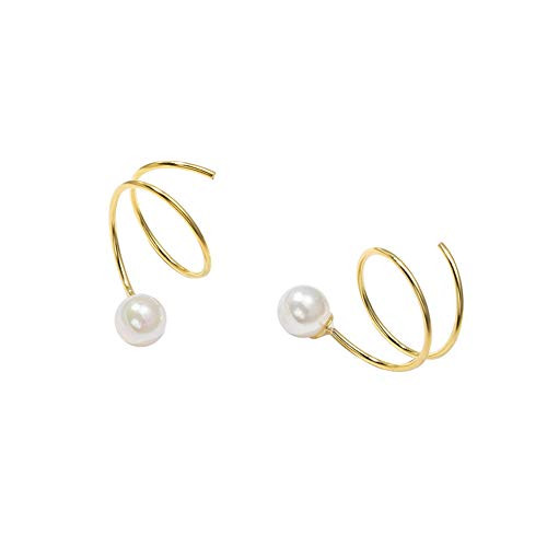 Fashion Pearl Twist Wrap Ear Cuff Crawler Earrings Sterling Silver for Women Girls Cartilage Climber Pierced Studs Hypoallergenic -Yellow Gold-