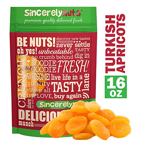 Sincerely Nuts - Dried Turkish Apricots - One Lb. Bag - Healthy Pitted Apricot Fruit - Raw Vegan Snack - Dehydrated - Sweet Gourmet Snacking Food - Kosher and Gluten Free
