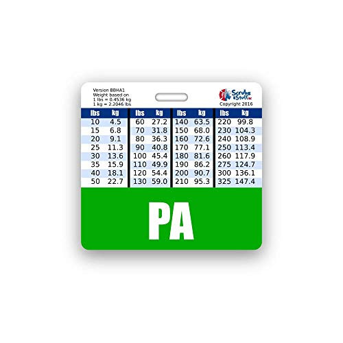 PA Badge Buddy Horizontal w/Height  and  Weight Conversion Charts -Standard, Green-