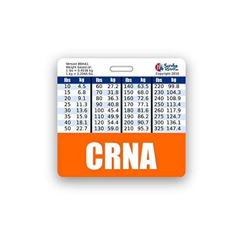 CRNA Badge Buddy Horizontal w/Height  and  Weight Conversion Charts -Standard, Orange-