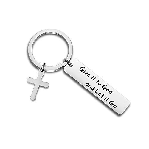 WUSUANED Religious Gift Give It To God and Let It Go Christian Cross Charm Keychain Bible Jewelry Inspirational Gift -give it to god and let it go keychain-