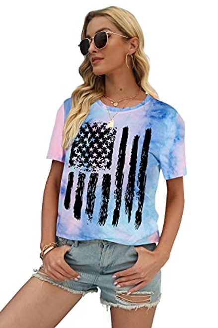 LUKYCILD 4th of July Shirt Women American Flag Vintage Graphic T-Shirt Star Stripes Patriotic Tee Tops -Z-Pink Blue, X-Large- LUKYCILD 4th of July Shirt Women American Flag Vintage Graphic T-Shirt Star Stripes Patriotic Tee Tops -Z-Pink Blue, X-Large-
