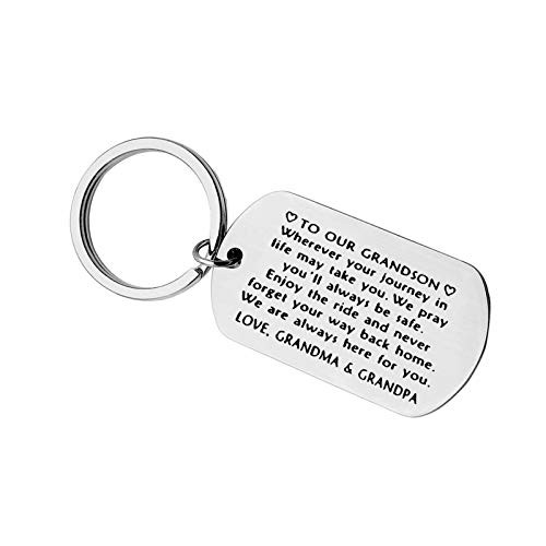 Baixian to My Grandson Keychain Inspirational Grandson Birthday Gifts Grandson Keyring Grandson jewelry for Graduation Christmas Gifts from Grandpa Grandfather Grandma Grandmother, Silver, Small