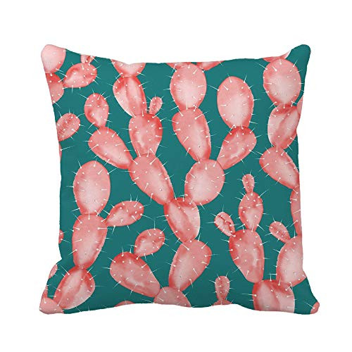 Awowee Throw Pillow Cover Beautiful Watercolor Pink Cactus Pattern on Green Desert Flower 18x18 Inches Pillowcase Home Decorative Square Pillow Case Cushion Cover