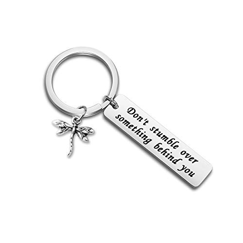 WUSUANED Dragonfly Keychain Don't Stumble Over Something Behind You Keychain Inspirational Jewelry Encouragement Gift -Don't Stumble Over Something Behind You Keychain-