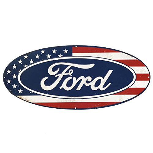 Open Road Brands Ford American Flag Oval Metal Sign