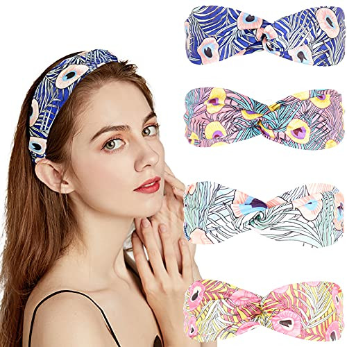 4 Pcs Women Headbands with Twist Knot Boho Flower Print Criss Cross Head Wrap Elastic Hair Band 4 Pcs Women Headbands with Twist Knot Boho Flower Print Criss Cross Head Wrap Elastic Hair Band