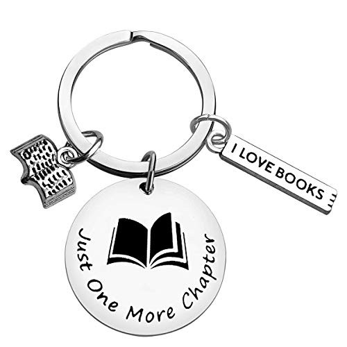 Baixian Book Lover Gift I Love Books Keychain for Boys Girls Bookworm Keychain Book Jewelry Book Lover Keychain Book Club Keyring Book Keychain Gift for Writers Librarian Bibliophile Gift Reading Lover Gift, Silver, Small