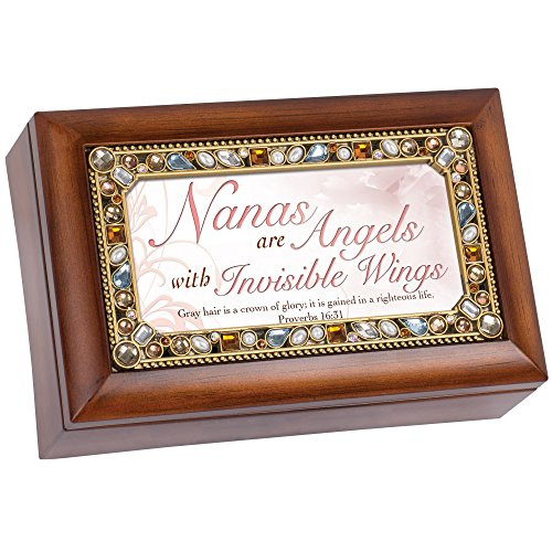Cottage Garden Nanas are Angels Jeweled Woodgrain Jewelry Music Box - Plays Tune Amazing Grace
