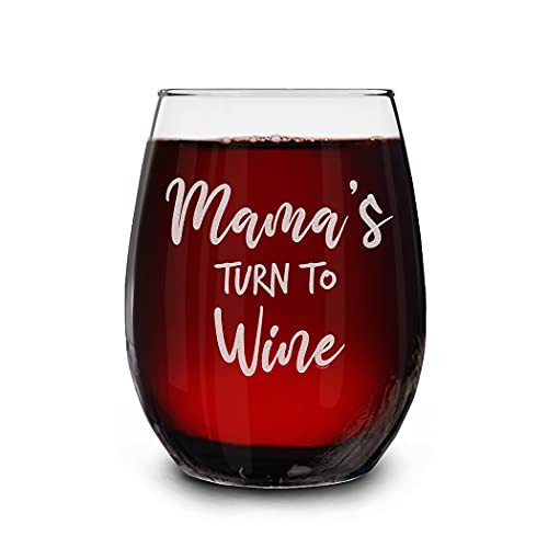Shop4Ever Mama's Turn To Wine Engraved Stemless Wine Glass Funny New Mom Wine Glass