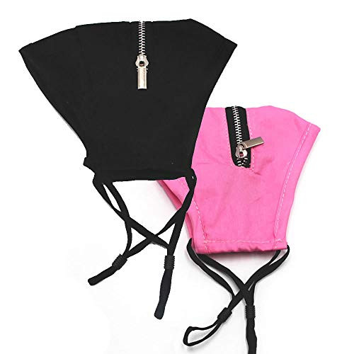 Cleanbreath Reusable Triple Layers Cloth Face Mask with Zipper for Drinking and Eating -Medium, 2PK-Black and Pink--
